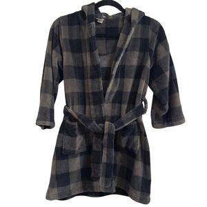 Tucker Tate Kids Sleepwear Robe Buffalo Plaid Fleece Hooded Tie Belt‎ Size 5/6
